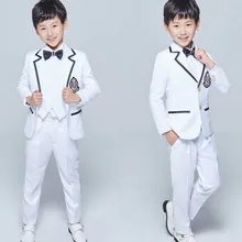 Стиль для мальчиков смокинг с лацканами с тупым углом, Детский комплект два Пуговицы Ребенок Свадьба/костюмы для выпускного(куртка+ жилет+ Брюки для девочек+ галстук+ рубашка) nh19