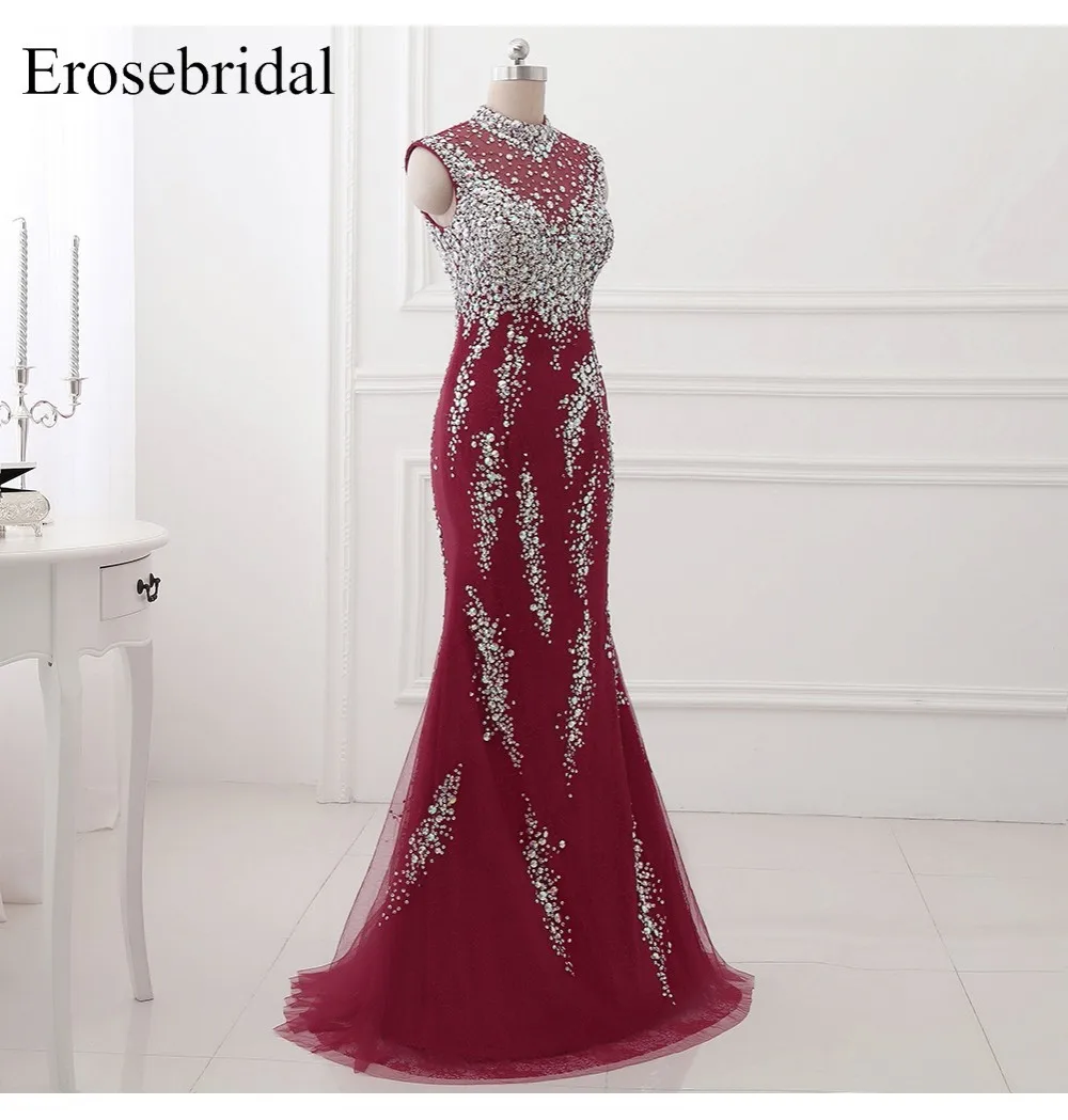 [] торжественное платье женское элегантное вечернее платье длинное красное Королевское синее платье Русалочки Платье de soiree блестящее Расшитое бисером шлейф
