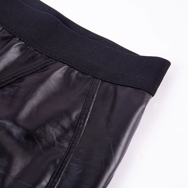 2019 Для женщин пикантные из искусственной кожи шорты Высокая Талия обтягивающие шорты черный латекс Push Up длинные шорты эластичный пояс Booty