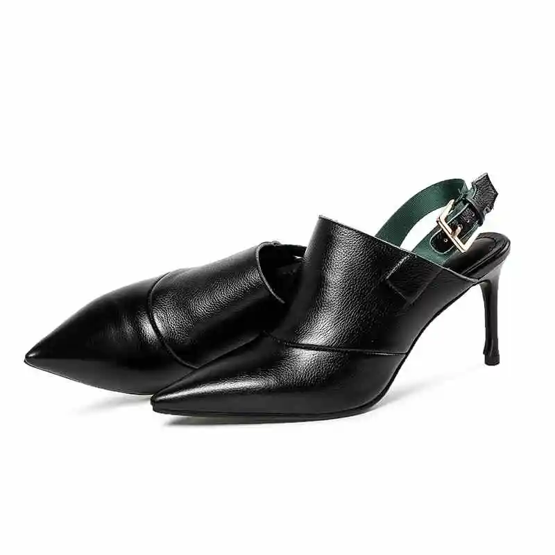 Pointu En Mode Véritable Pompes Solide 2018 Beige Femmes L23 Mules Haut Cuir Peu Bout Profonde Stiletto Lady Office noir Slingback Talon Streetwear 5ztdqdwU