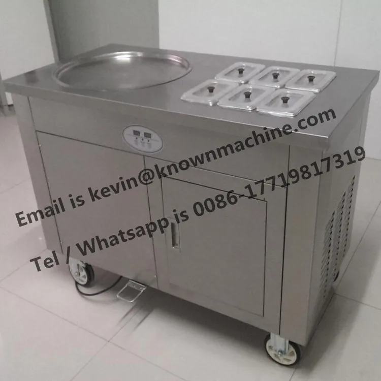 US $1.150.00 Free shipping The 45 cm single ROUND ice pan machine fried ice cream roll machine with 6 cooling tanks and one refrigerator