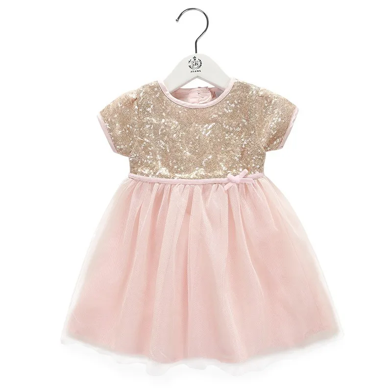Baby Girl Dress Gold Sequin Bow Party Dresses Pink Tulle Infant 1 year