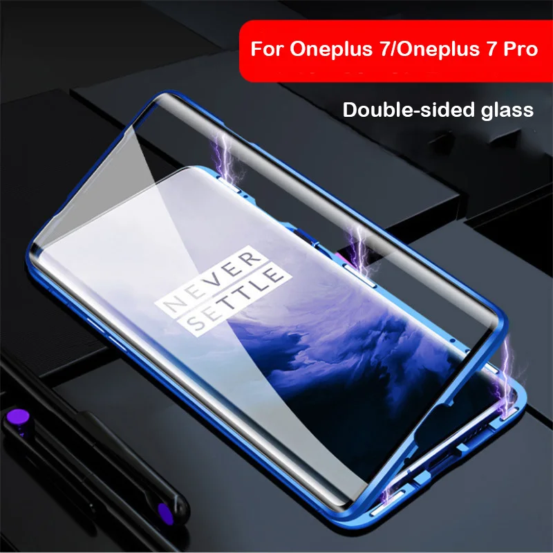 R-just магнитный металлический чехол-бампер для Oneplus 7 Pro закаленное стекло задняя