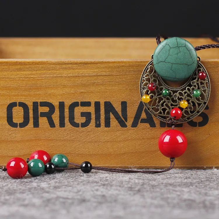 BYSPT этнический китайский стиль красный шарик кулон ожерелье s Винтаж натуральный камень кулон Хлопок Длинная кисточка ожерелье