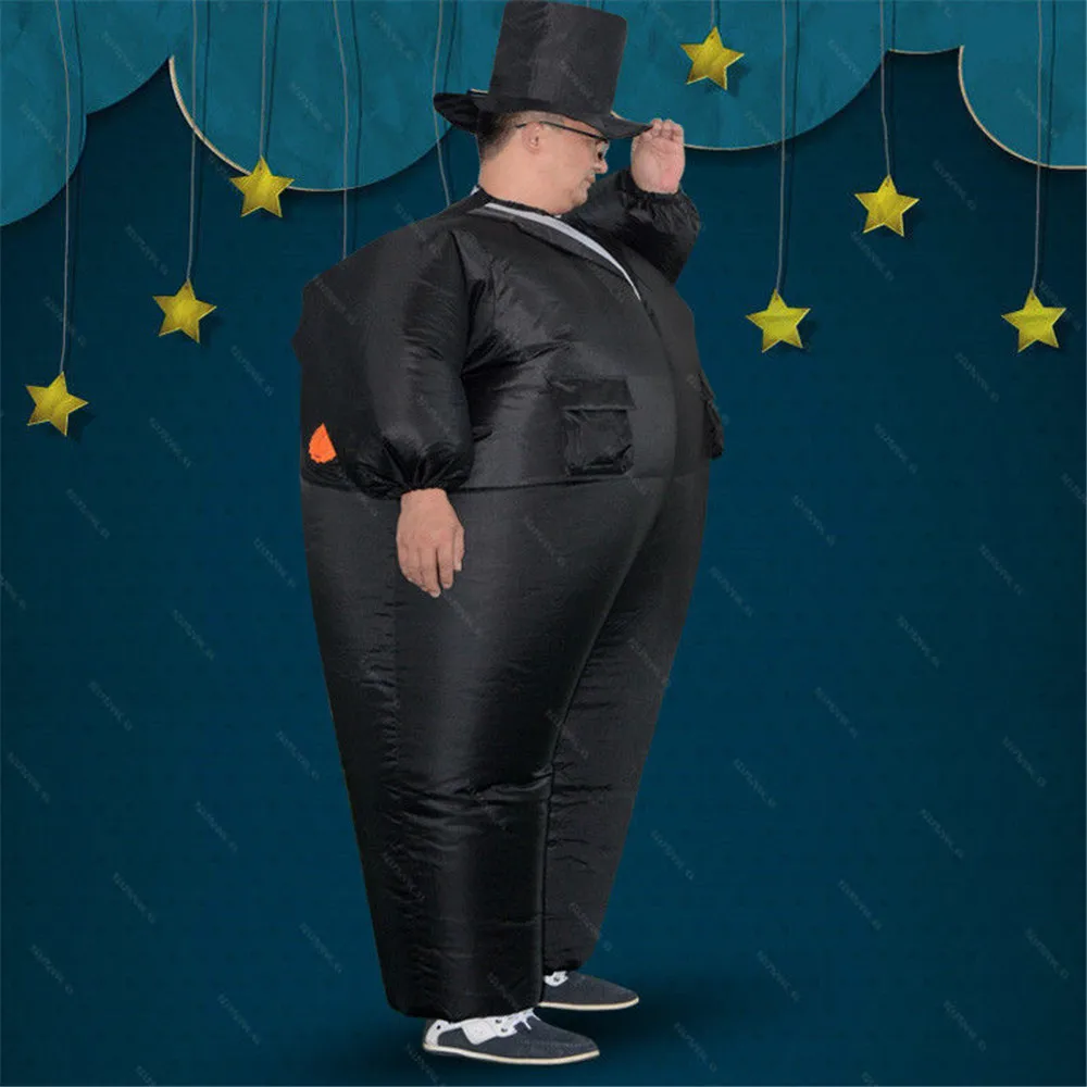 Надувной черный смокинг костюм толстый джентльмен надувной Chub нарядное платье