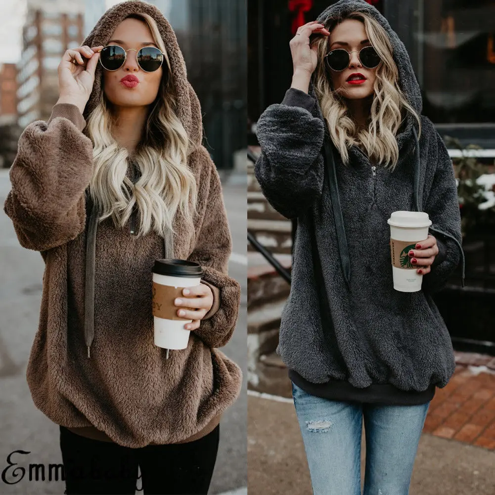 

Fashion Women Casual Long Sleeve Autumn Warm Fleece Hooded Pullovers Coat Tops