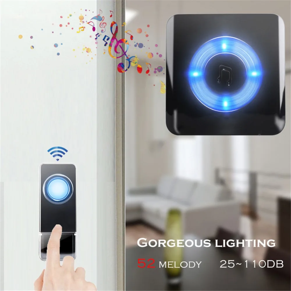 SMATRUL New Waterproof Wireless Doorbell EU Plug 300M Remote smart Door Bell Chime ring  1 2 button 1 2 3 receiver no battery Deaf Gorgeous lighting bla2222ck 911111
