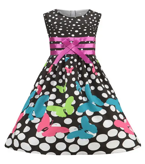 Новое платье для девочек, в горошек, с бантом, хлопок, вечерние, на день рождения, детская одежда, размер 2-12 - Цвет: as