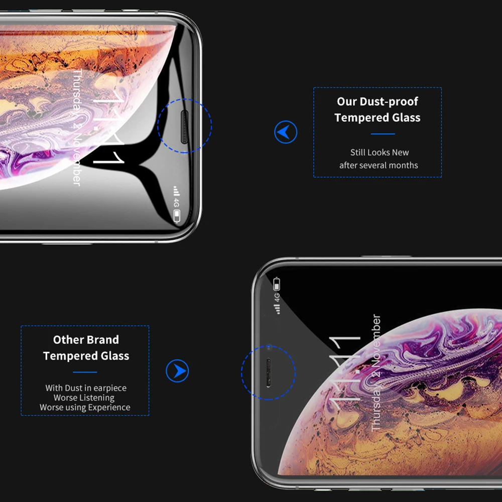 Закаленное стекло 9D KISSCASE с полным покрытием для iPhone X XS MAX XR Пылезащитный фильтр