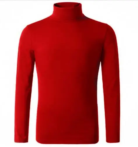 Весна Осень, вязанная Мужская рубашка с воротником-хомутом, Повседневная футболка с длинным рукавом, облегающая футболка размера плюс S-5XL/6XL, черная/белая/серая - Цвет: Красный