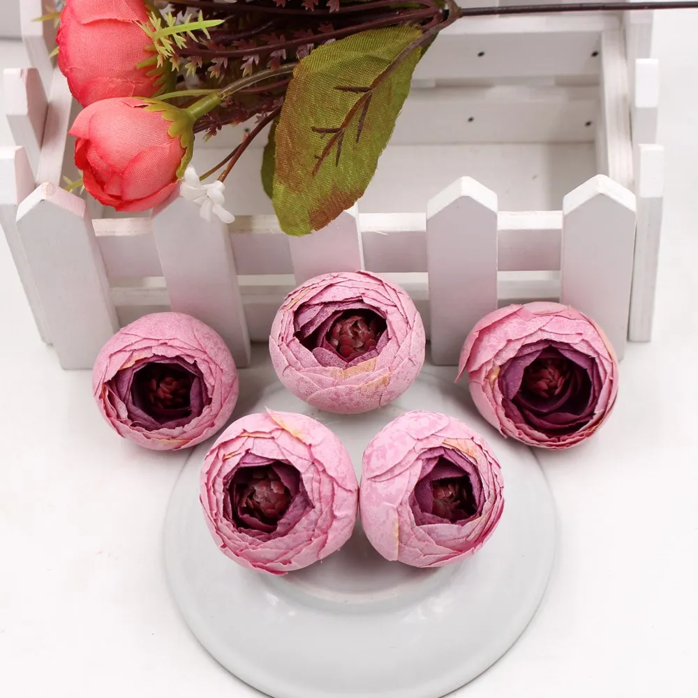 5 шт./лот, 3,5 см, шелковые цветочные головки камелии, чайные искусственные бутоны, цветы для дома, свадебные украшения, сделай сам, искусственные цветы для скрапбукинга