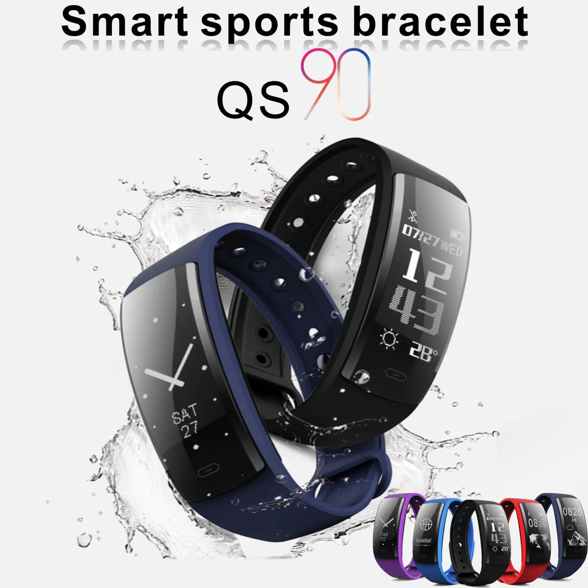 

Blood Pressure Smart Bracelet Heart Rate Monitor Smart Watch Blood Oxygen Monitor IP67 Fitness Tracker QS90 Smartband