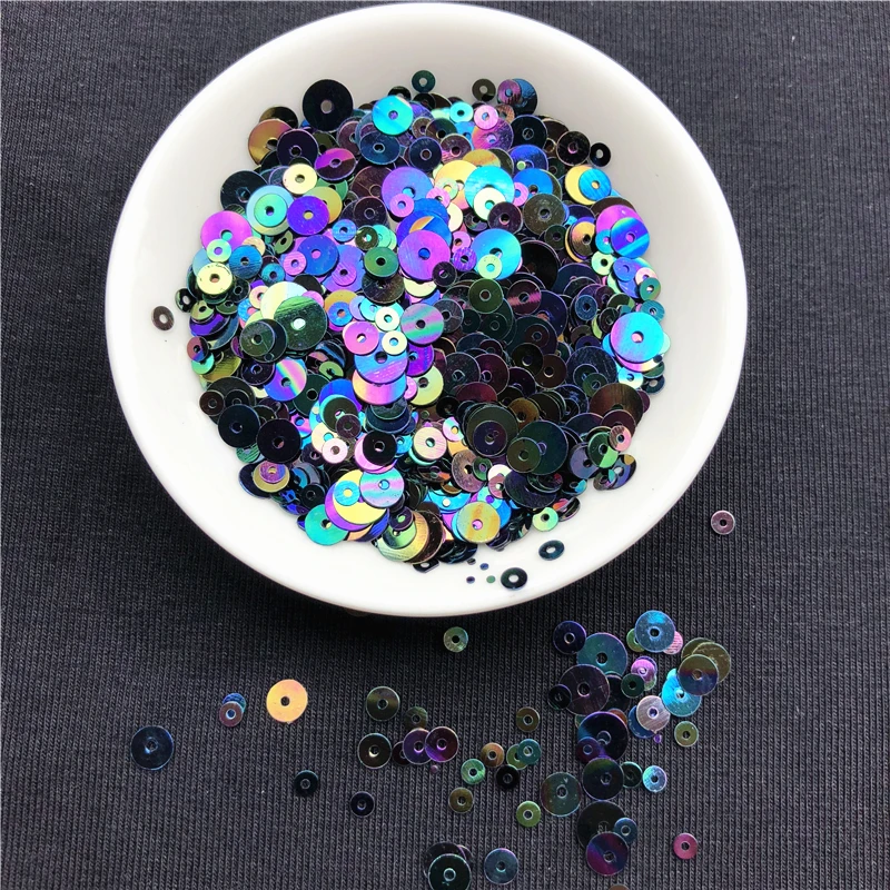 

AB Black 2000pcs/Pack Mixed Size 3-6mm pvc flat Round loose sequins Paillettes Sewing Wedding Craft,Women Garments Accessories