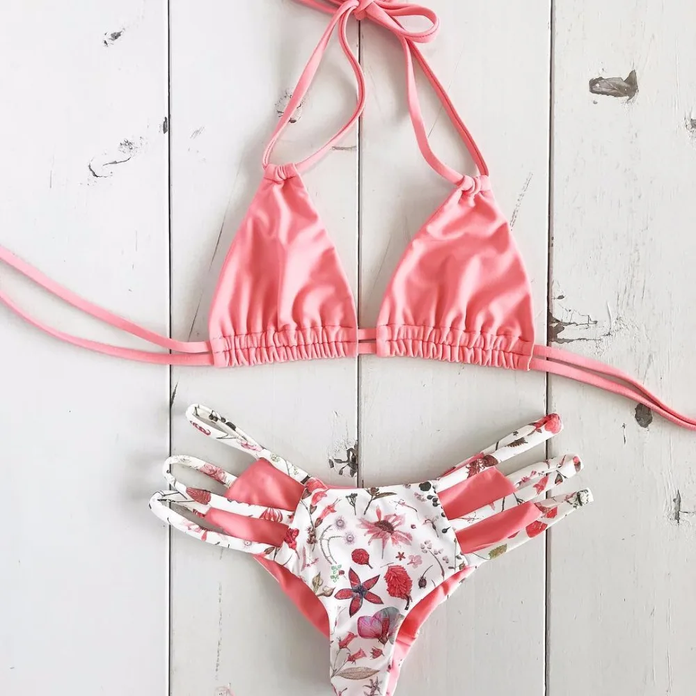 Beach Print Brazilian Bikini Set