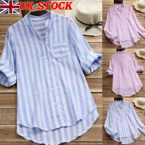 

Plus Size Women Summer V-Neck Casual Gypsy Baggy Stripted Tunic Tops Shirt Half Long Sleeve Irregular Blouse Size S-XL