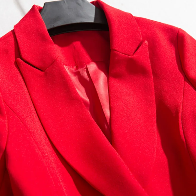 Women's suit set professional double-breasted red suit jacket Slim nine pants two-piece 2019 summer new women's clothing