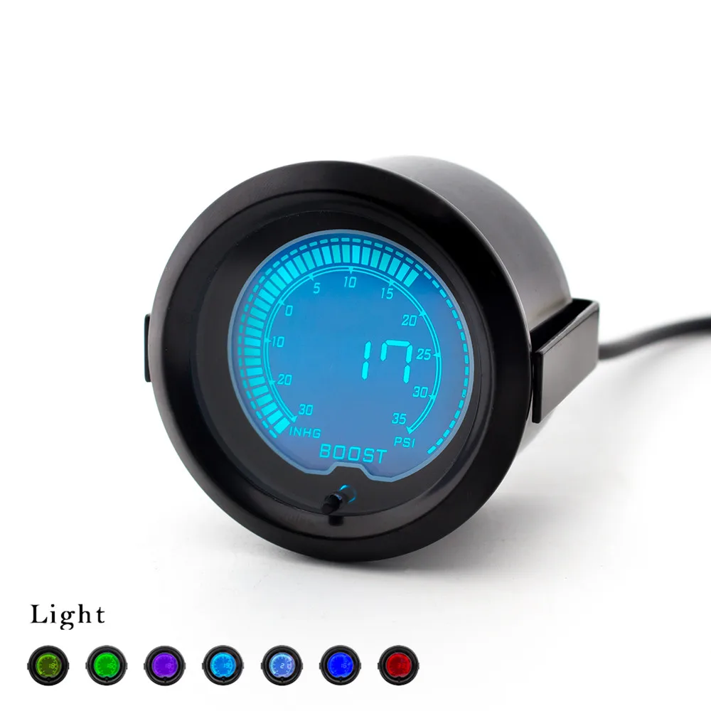 CNSPEED New 2" 52mm EVO LCD 7 Colors Car Turbo Boost Gauge Universal