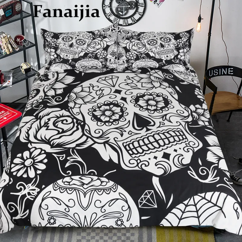 

Fanaijia king Duvet Cover set with pillowcase Bohemian skull Print 3pcs Bedding Set King size AU Queen Bed best gift bedline