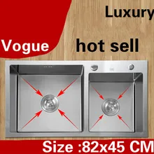 Квартира кухня ручная раковина двойной паз высокой емкости мыть овощи 304 нержавеющая сталь 820x450 мм