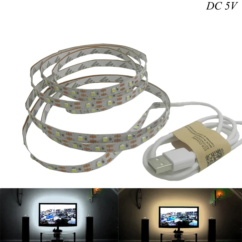 Светодиодная лента USB SMD3528 светильник s 50 см 1 м 2 м 3 м кабель светодиодный 5 в USB полоса светильник ТВ фон светильник ing не водонепроницаемый праздничный светильник s