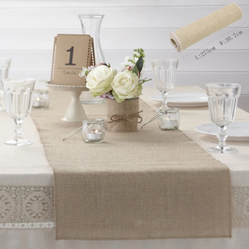2,75 м Hessian Burlap Таблица флаг бегун рулон Винтаж деревенский натуральный Свадебные украшения натуральный джут деревенский стол бегунок