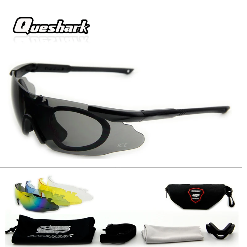 

Queshark Professional Cycling Sunglasses Military 3/5 Lens Safety Glasses Tactical Army Goggles Outdoor Hunting Combat Wargame