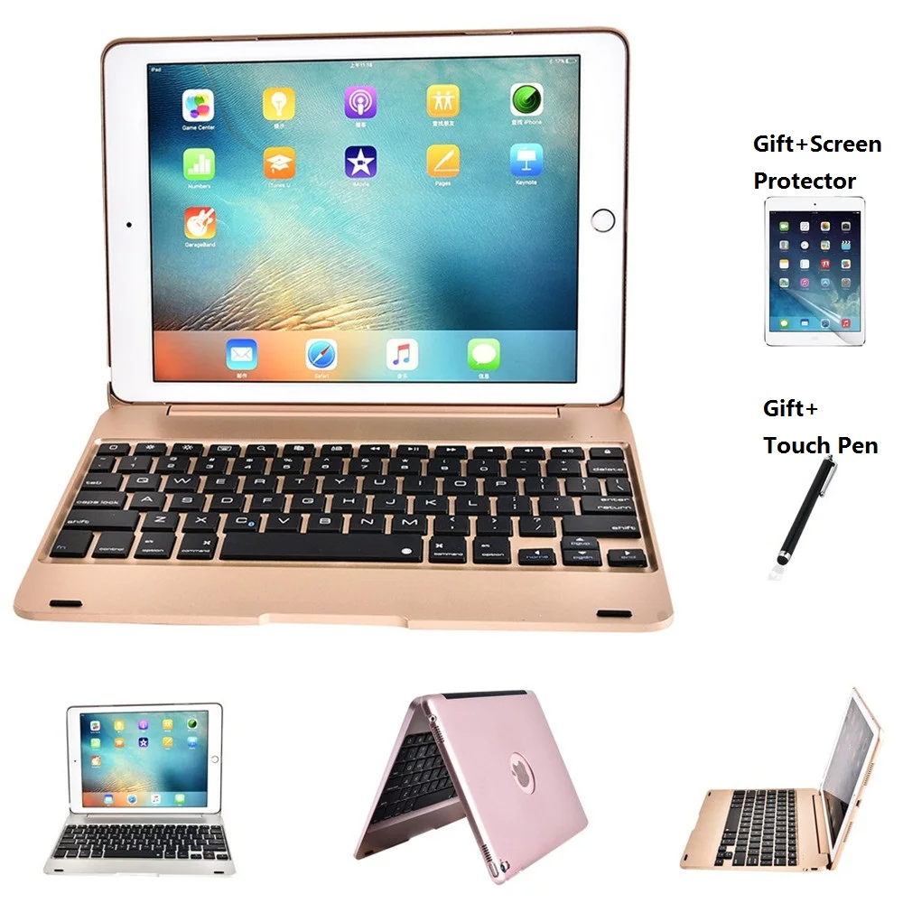 Folding Laptop Wireless Bluetooth Keyboard Cover Case For iPad Pro 9.7 inch iPad Air 1 2 New iPad 2017 2018 9.7 Screen Protector