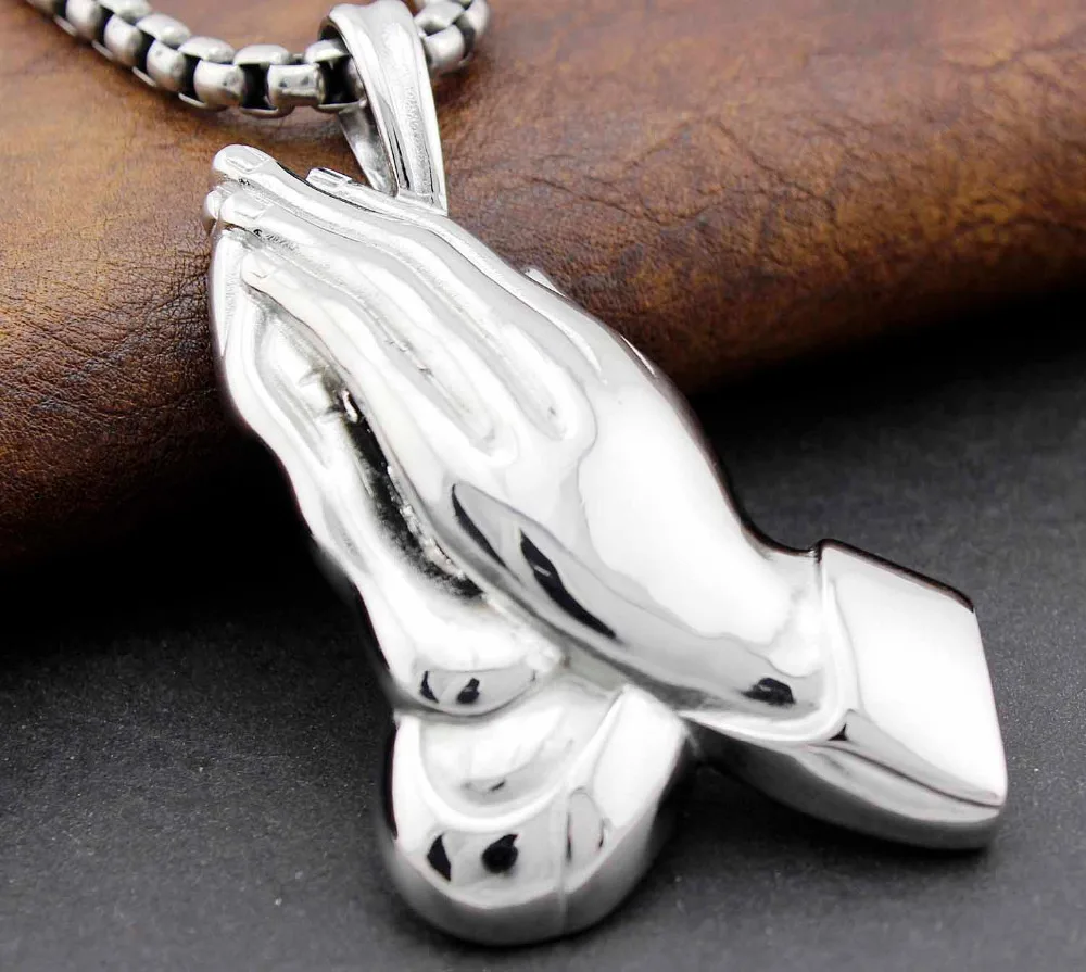 316L Stainless Steel Praying Hands Pendant Mens Necklacepraying hands