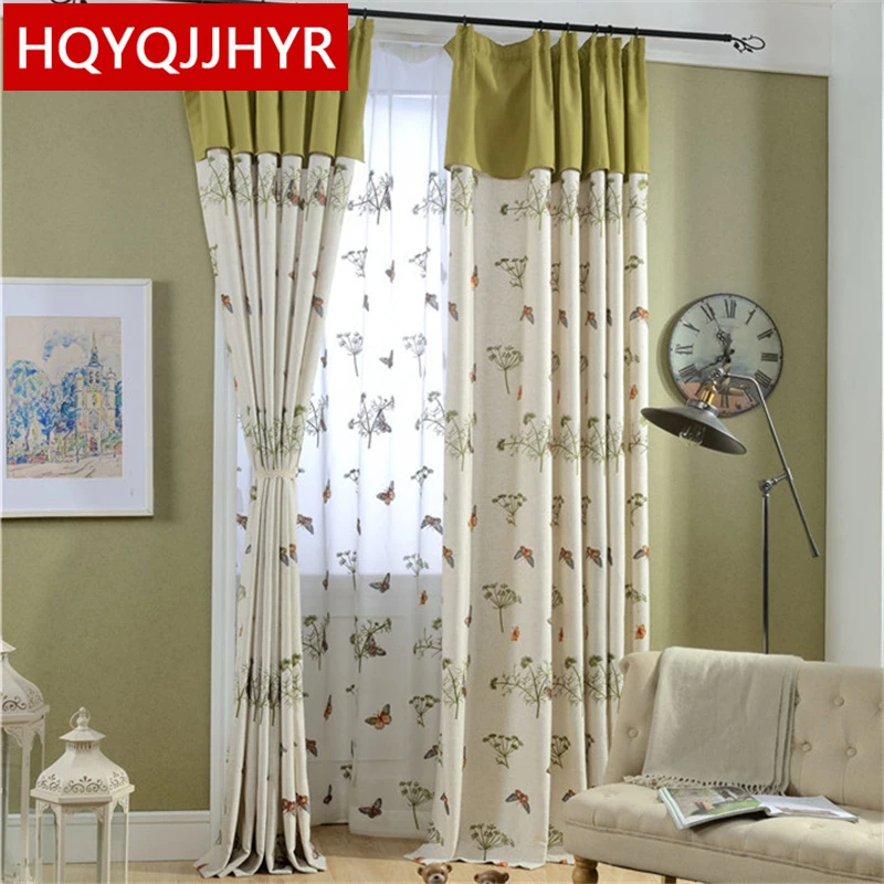 

Custom high-grade pastoral Cotton Linen butterfly embroidery Blackout curtains for Bedroom kitchen Window curtain Living Room