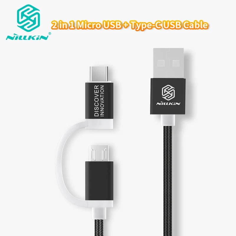 Nillkin 2 в 1 Micro USB + Type C зарядный кабель для передачи данных Xiaomi Pocophone F1 mi 8 Samsung Sony