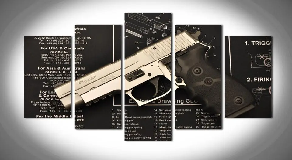 5 Panel New Modern Gun Painting Pictures Pistol Painting Canvas Art