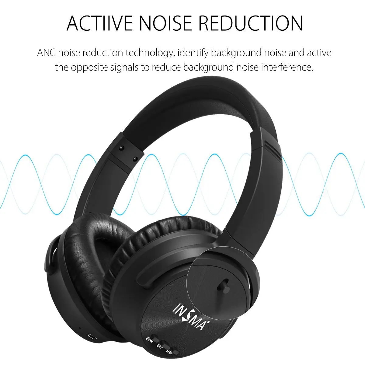 Fone de Ouvido Bluetooth com Cancelamento Ativo sem Fio Fones de Ouvido com Microfone Música para Telefones Insma Ruído Graves Profundos pc Anc 9 cancelamento ruído ativo sem fio fones de