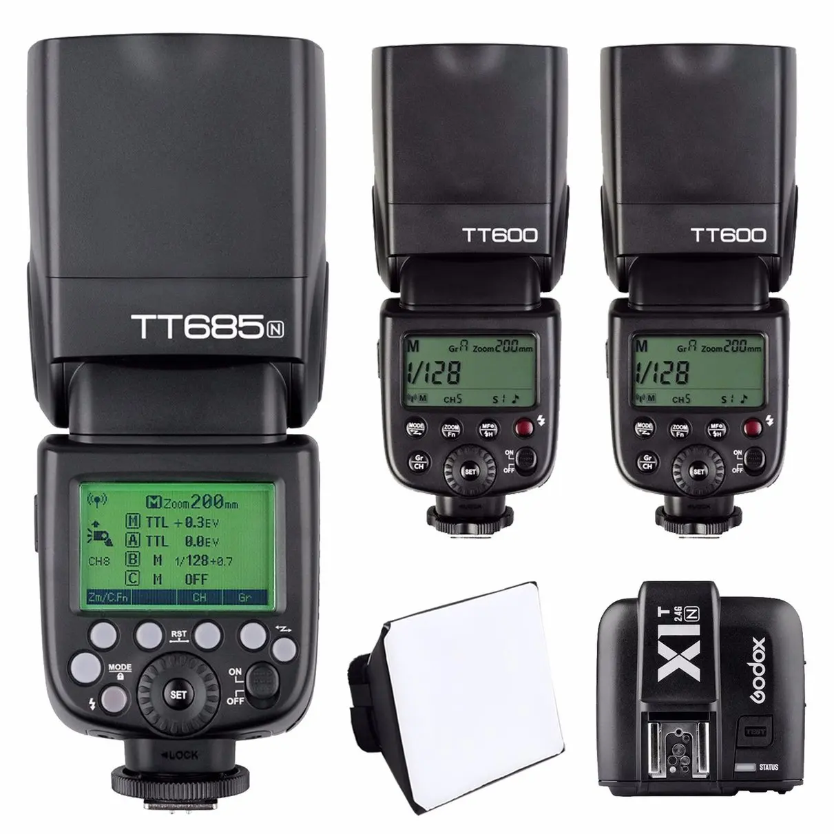 Godox TT685N TTL HSS Speedlite Flash For Nikon +2x TT600 flash for nikon DSLR camera + X1T N 2