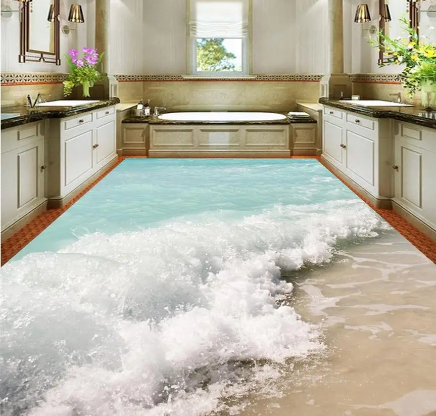 3d bodenbelag 3D ozean wellen fließende boden design tapeten für bad wasserdicht 3d boden