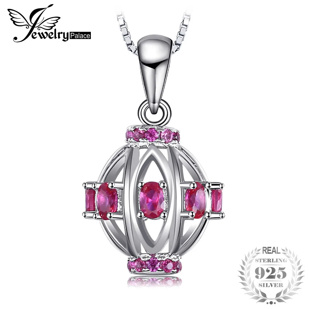 

JewelryPalace Carved 0.77ct Created Ruby Pendant Necklace 925 Sterling Silver Chain Fine Jewelry New Arrival Women Gift