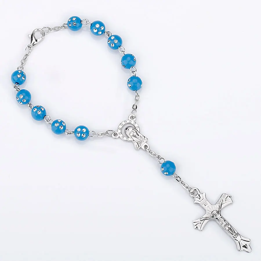 Дизайн смешанный цвет браслет-четки Девы Мэри центральным распятие INRI Авто четки