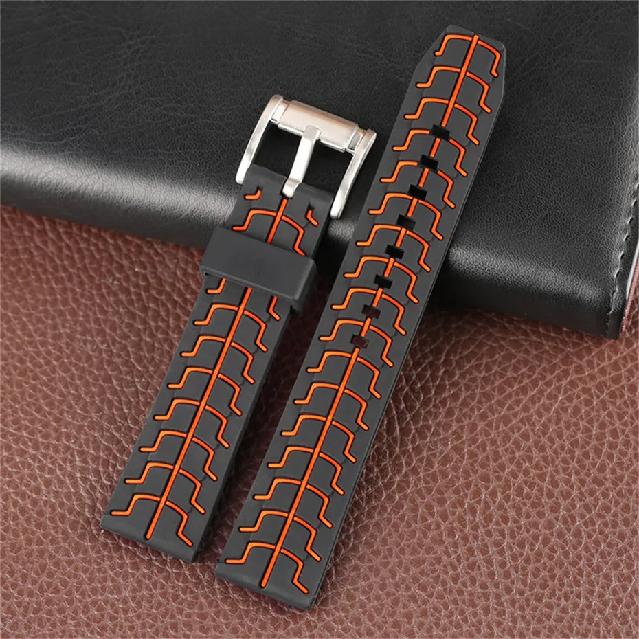 Red Blue Orange 20mm 22mm 24mm Men Silicone Soft Watch Band Pin Buckle Male Wrist Replacement Watches Strap + 2 Spring Bars (2)