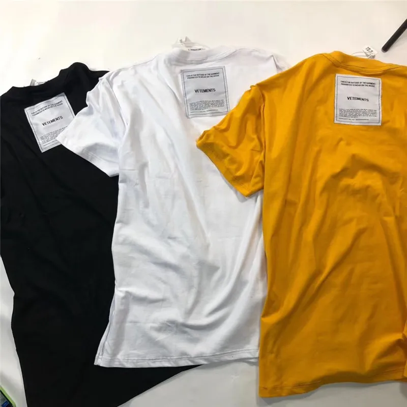 

Hip Hop Vetements Women Men T-Shirts 1:1 High quality Patch Oversize Yellow Top Tees Embroidery Both Sides Vetements T shirt