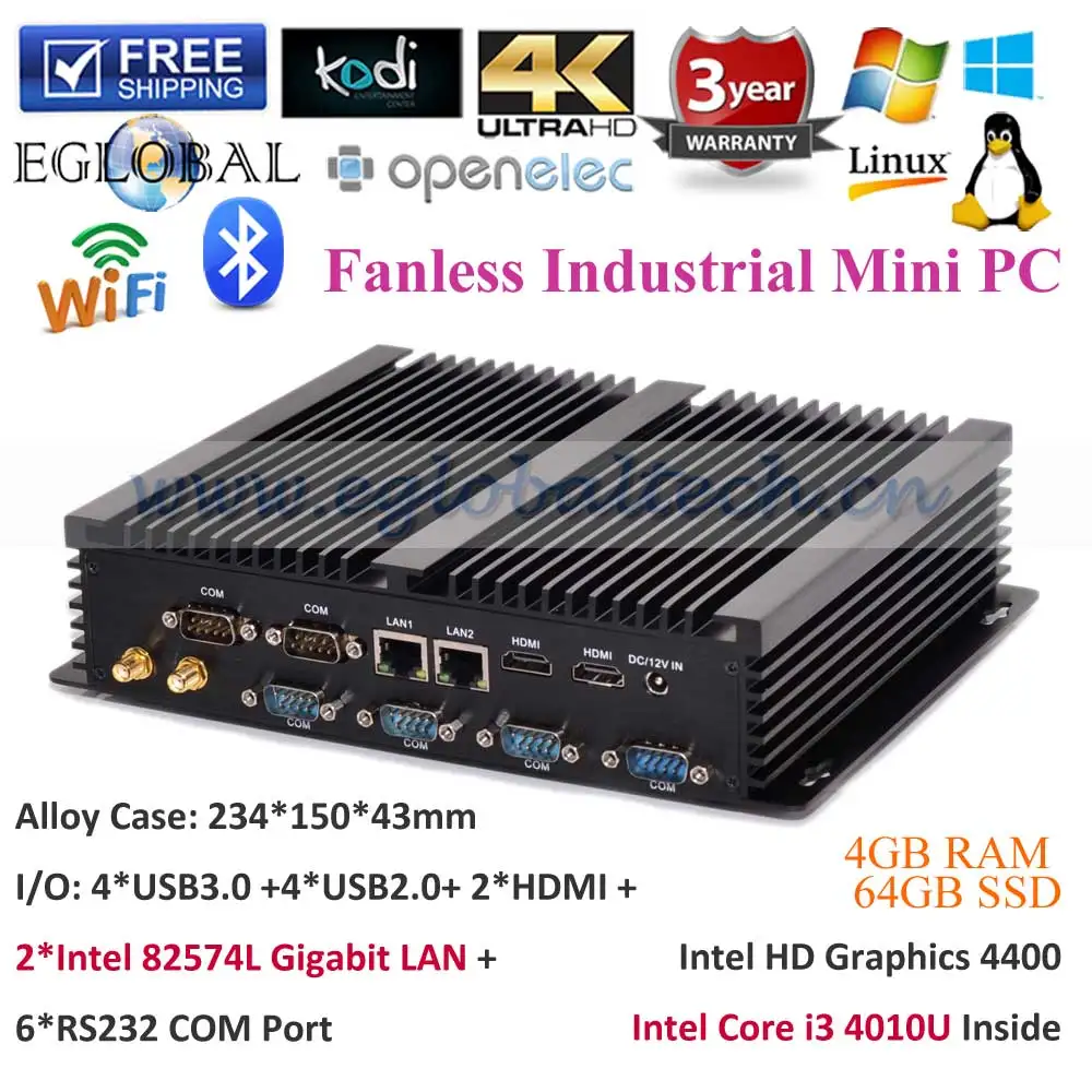 Eglobal Cheap Industrial PC DC 12V Power Supply Fanless Intel Core I3