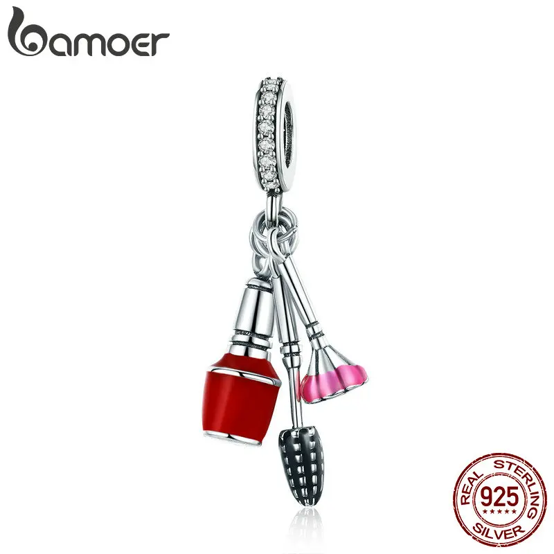 

BAMOER New Collection 925 Sterling Silver Makeup Tools Cosmetics Pendant Charm Fit Women Bracelets Fashion Silver Jewelry SCC785