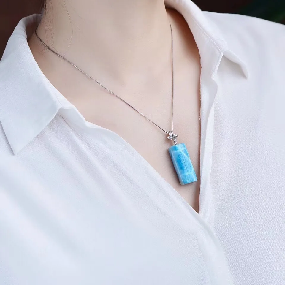 Natural Blue Larimar Necklace Pendant (6)