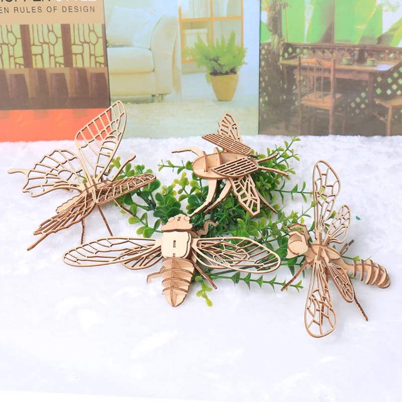 Детские игрушки Монтессори 3D головоломка DIY Развивающие Игрушки Насекомые 8 штук деревянная головоломка ручной работы собранные игрушки Детский подарок