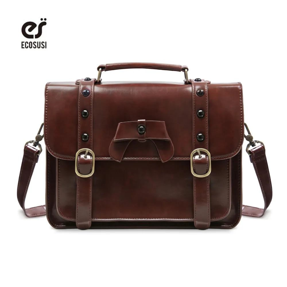 

ECOSUSI Vintage Women PU Leather Bag Briefcase Messenger Bags Women's Crossbody Bags Women Handbags Women Shouder Bags School