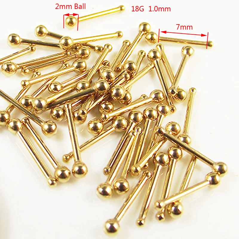 3 Pieces 1.0mm Stainless Steel Gold Ball Nose Stud Ring Nose Studs