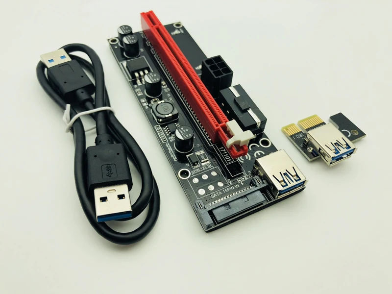 50 шт. Ver009s Riser PCI E Express 1x to 16x Card два светодиодных кабеля USB 3 0 SATA 6pin 4pin molex power для BTC Miner