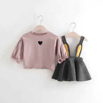 

Korean children's clothes, baby children, long-sleeved bottom shirts, back skirts, two-piece girls' spring cartoon sets