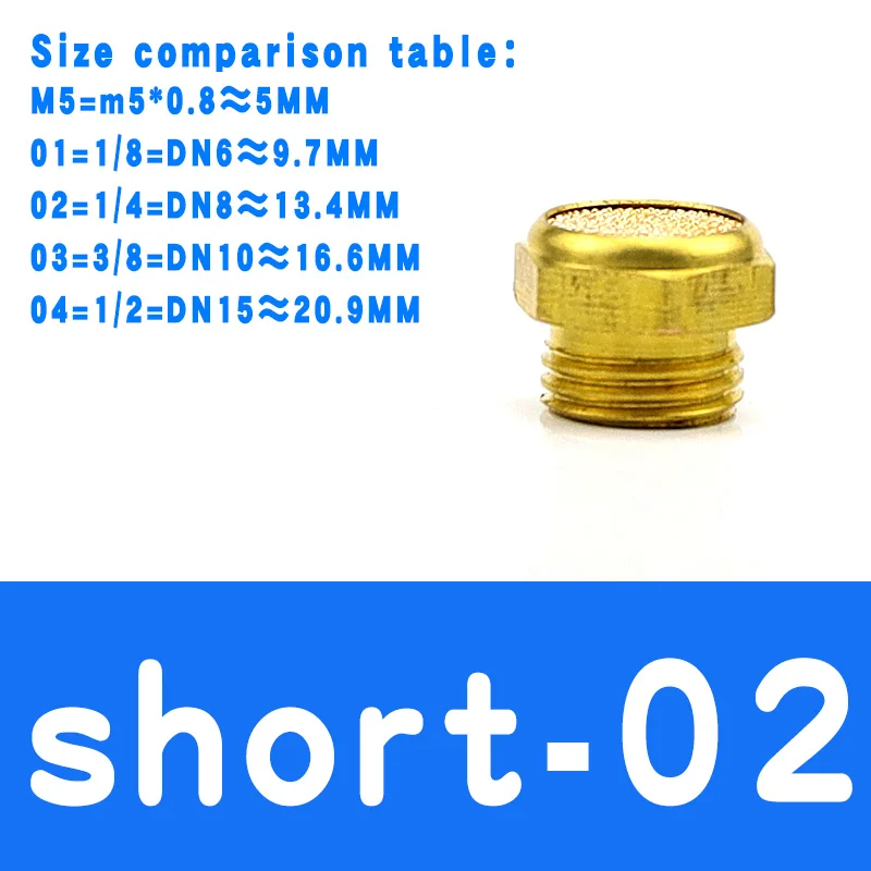 Пневматический латунный для глушителя выхлопного звука BSL M5 1/" 1/4" 3/" 1/2" глушители штуцер шумовой фильтр Редуктор Соединитель медь - Цвет: short 02