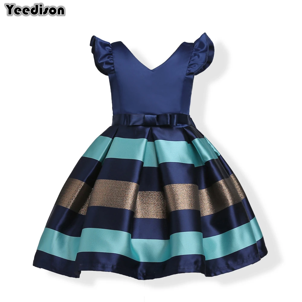 Yeedison Summer Kids Dresses For Girls Party Striped Princess Dress 2018 Bow Little Girls Ball Gown V-Neck Children Girl Costume (1)