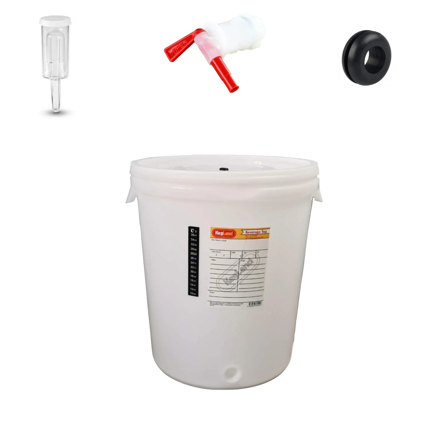 30L WIDE LID FERMENTER KIT WITH TAP, AIRLOCK, GROMMET AND STICK ON