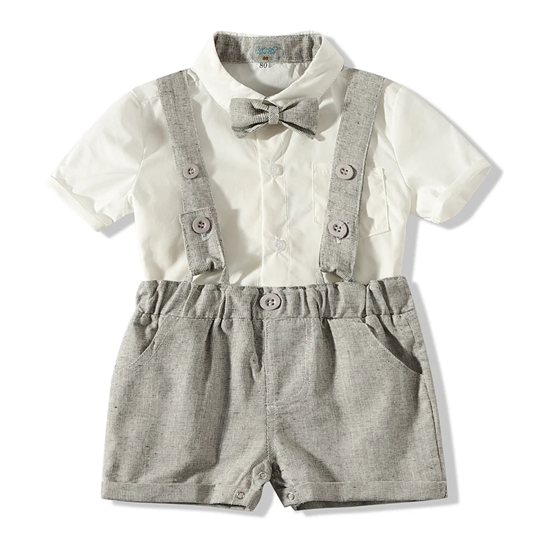 ORIGINAL PureMilk mini gentleman baby clothing set baby boy short sleeve t-shirt with bow + overalls newborn